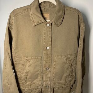 Gap Twill Utility Jacket Hayes Brown  Button Front Cinch Waist Collared W MEDIUM